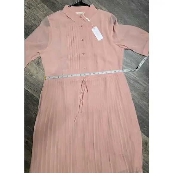 WLDRSD Pink Pleated Chiffon Midi Dress Small NWT Sheer Pastel Button Up - Picture 3 of 6